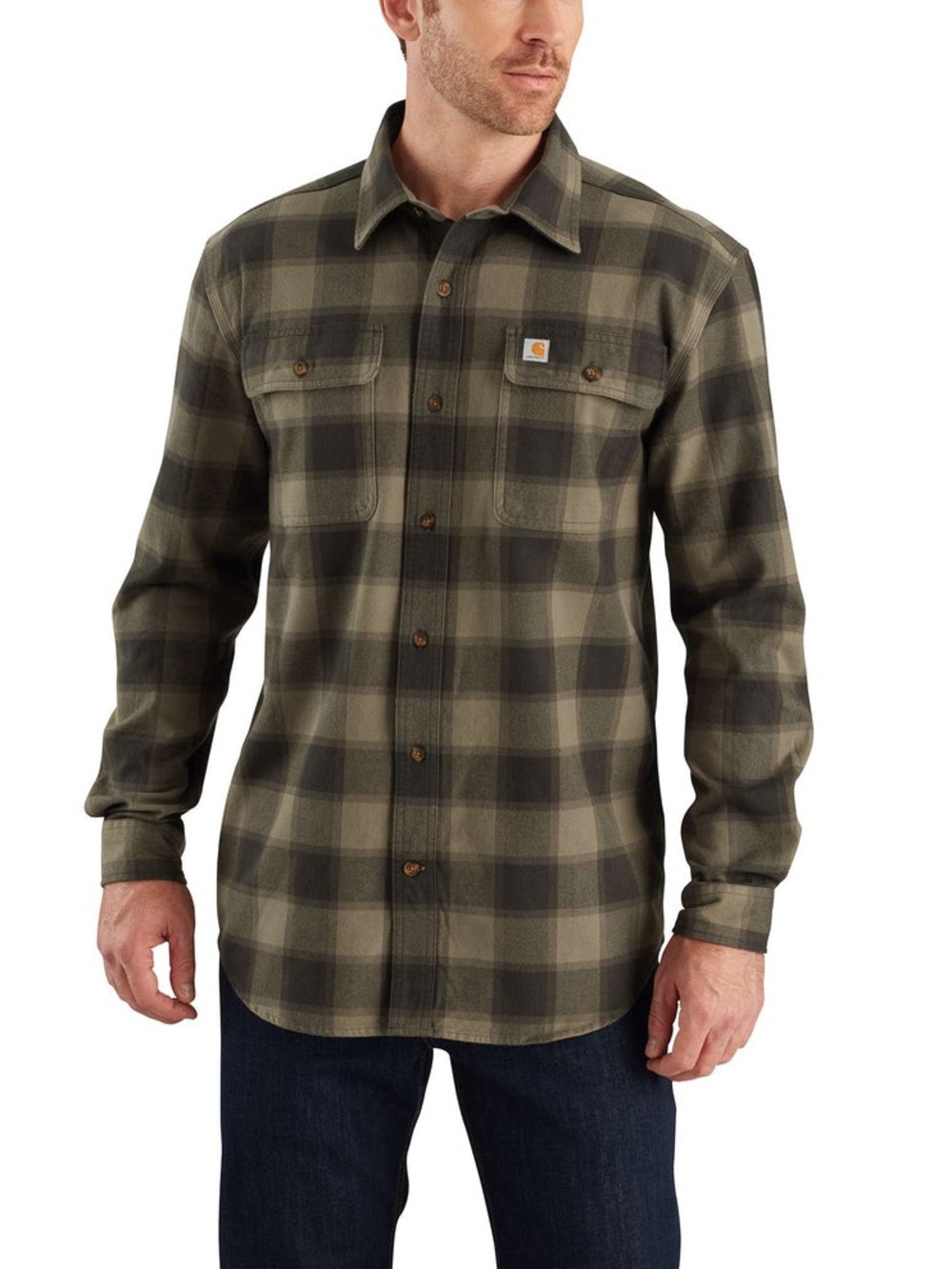 Carhartt Men's Hubbard Burnt Olive Plaid Long-Sleeve Flannel Size L